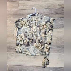 Vintage Tropical Sheer Wrap Short Sleeve Blouse Size Medium
